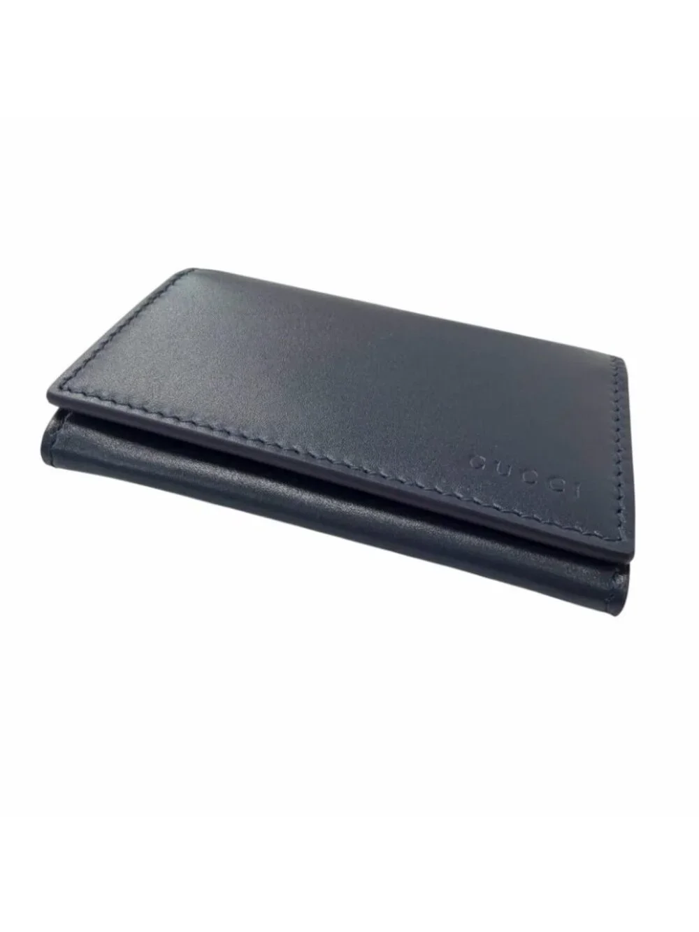 Gucci Leather Inside GG Logo All Over Pattern Card Case Business Holder Navy